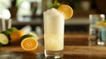 Ramos Gin Fizz cocktail - 2: ice, lime juice, lemon juice, lemon peel, syrup, superfine sugar, gin, AI generated Royalty Free Stock Photo