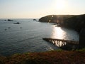 The ramp of the Lifeboat at the southernmost point of Great Britain in the setting sun in the evening at Lizard Point in Cornwall Royalty Free Stock Photo