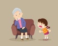 Rampage girl and elderly woman sitting on sofa