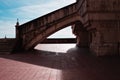 A rampant medieval staircase on a square Gubbio, Umbria