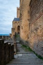 The rampart close to the tower named tour de Saint Nazaire in the CitÃÂ© of Carcassonne, the fortified city of Carcassonne, france Royalty Free Stock Photo