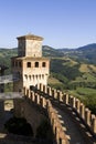 Rampart walk and tower of the Vigoleno castle, Ita