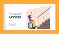 Ramped Access Landing Page Template. Female Character on Wheelchair Trying to Access Building Porch without Ramp Royalty Free Stock Photo