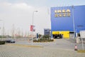 Ramps at entrance of Ikea store in cloudy winter afternoon