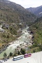 Rampur bus stand on the bank of Sutlaj River in Himalayan valley