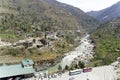 Rampur bus stand on the bank of Sutlaj River in Himalayan valley