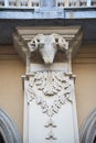 Rams Head Column on building on Market Square in Krakow Poland Royalty Free Stock Photo