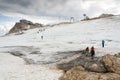 People hiking around Dachstein Hunerkogel mountain station on August 17, 2017 in Ramsau am Dachstein, Austria.