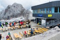 People sitting in front of Dachstein Panaromarestaurant on August 17, 2017 in Ramsau am Dachstein, Austria.