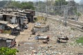Ramshackle huts in Mumbai's slum Dharavi Royalty Free Stock Photo