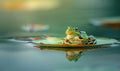 Rana arvalis in a puddle after rain, closeup view of frog in water Royalty Free Stock Photo