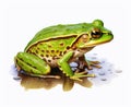 Rana esculenta. Green (European or water) frog on white background. Created with Generative AI technology.