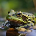 Rana esculenta, the green frog, in its natural aquatic habitat. Royalty Free Stock Photo