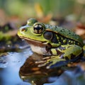 Rana esculenta, the green frog, in its natural aquatic habitat. Royalty Free Stock Photo