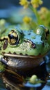 Rana esculenta, the green frog, in its natural aquatic habitat.