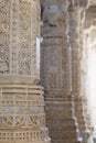 Ranakpur, India - February 2, 2017: Interior of the majestic jainist temple at Ranakpur, Rajasthan, India. Architectural details o