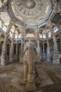 Ranakpur, India - February 2, 2017: Interior of the majestic jainist temple at Ranakpur, Rajasthan, India. Architectural details o