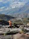 Ranau, Sabah-31st March 2021. Unidentified climber was walking follow the safety ropes sign while descending from the mountain.