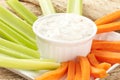 Ranch dressing with carrots and celery Royalty Free Stock Photo