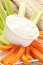 Ranch dressing with carrots and celery Royalty Free Stock Photo