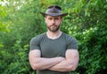 rancher man wearing cowboy hat. caucasian man in hat. macho man Royalty Free Stock Photo