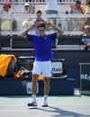 rancisco Cerundolo of Argentina in action during round of 32 match against Felix Auger Aliassime of Canada at 2023 Miami Open en