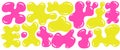 Random amoeba shapes set. Organic y2k neon color blobs of irregular soft shape. Abstract blotch, inkblot and pebble