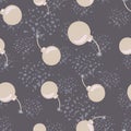 Random beige bombs shapes seamless doodle pattern. Grey background with splashes. Simple style Royalty Free Stock Photo