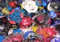 Random beyblade rings and parts riled up Royalty Free Stock Photo