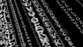 Alphabet letters on black dynamic composition of chaotic, creative and stylish typography pattern as modern art concept Royalty Free Stock Photo