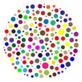 Random circles, dots. Pointillist polka-dots. Scattered colorful, multicolor circles design element