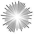Random circular lines starburst, sunburst. Converging radial, radiating stripes, spokes. Concentric rays, beams. Fireworks, Royalty Free Stock Photo