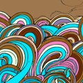 Random Colourful Waves Outlined Doodles Vector Background