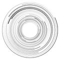 Random concentric circles, rings. Random radial, radiating circle element with thin lines