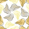 Random contoured seamless pattern with beige and blue organic pear silhouettes. Isolated print. Organic shapes