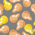 Random creative seamless pattern with nature pear shapes. Orange and yellow silhouettes on grey background Royalty Free Stock Photo