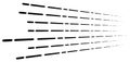 Random 3d dashed lines in perspective. segmented stripes geometric pattern. vanish, diminish streaks. irregular fading strips Royalty Free Stock Photo