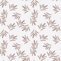 Random decorative seamless pattern with floral minimalistic leaf branches shapes. White background