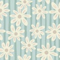 Random ditsy flowers seamless pattern on stripe background. Vintage chamomile print