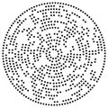 Random dots, circles abstract. Speckles, dotted radial, radiating, circular geometric illustration. Polka-dots, pointillist,