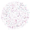 Random dots, circles abstract. Speckles, dotted radial, radiating, circular geometric illustration. Polka-dots, pointillist,