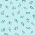 Random eye doodle seamless pattern. Hand drawn abstract face ornament on blue background Royalty Free Stock Photo