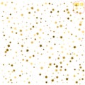 Random falling gold stars on white background. Glitter pattern f