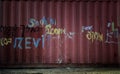 Random graffiti on a wall of a cargo crate