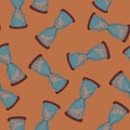 Random hourglass blue silhouettes print seamless pattern. Orange background. Pale tones