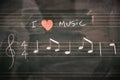 Random music notes written on a blackboard. I love music concept Royalty Free Stock Photo