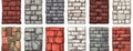 Random natural bricks texture collection, editable modern illustration with brick wall texture. Royalty Free Stock Photo