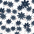 Random nature seamless pattern with navy blue flowers simple print. Isolated floral backdrop. Bubbles print Royalty Free Stock Photo