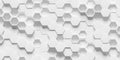 Random offset white cube hexagon honeycomb background, some open with frame, wallpaper banner template