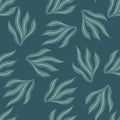 Random pale seamless pattern with hand drawns eaweed print. Turquoise palette artwork. Aquatic backdrop Royalty Free Stock Photo